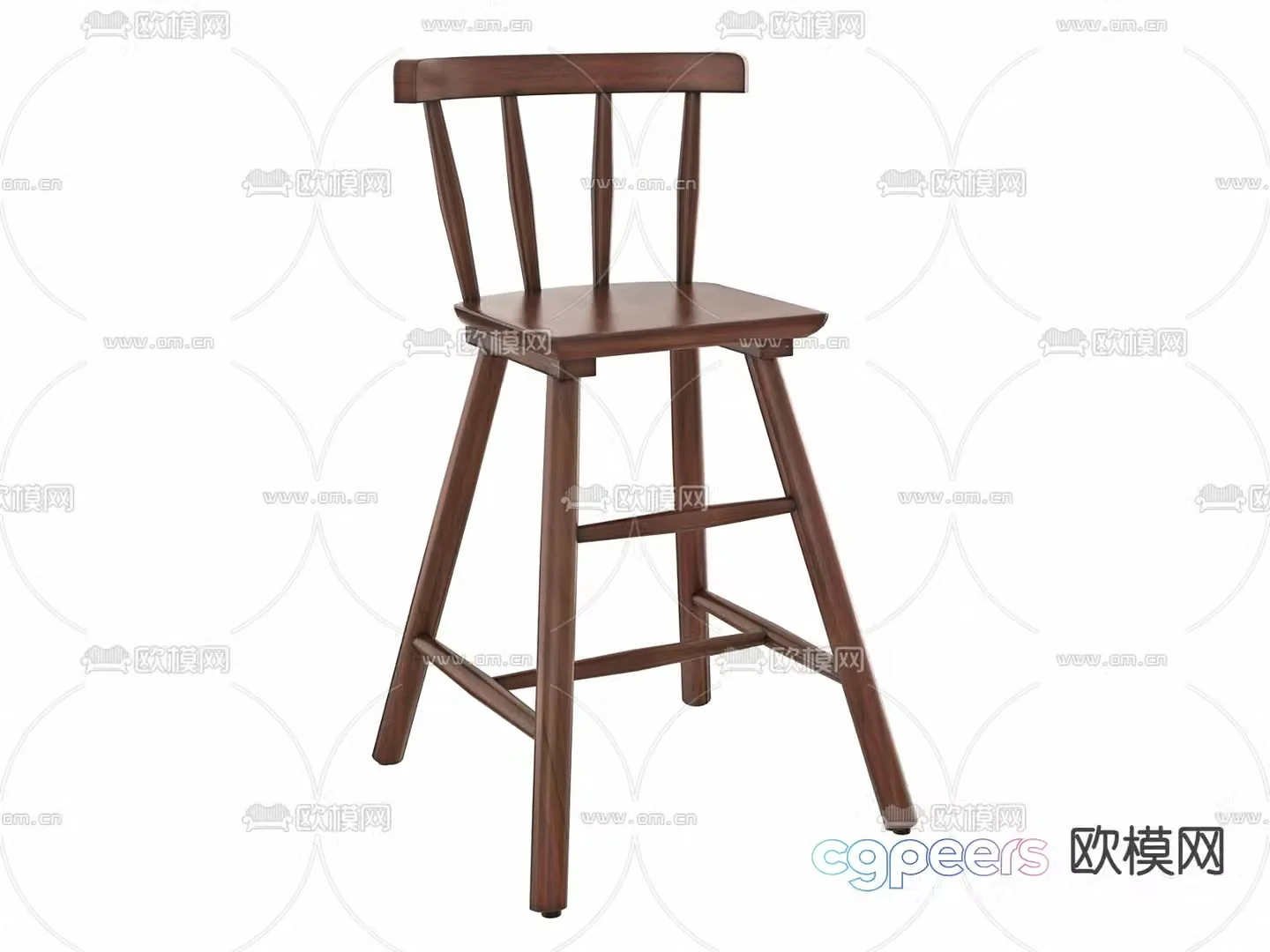 Solid wood bar chair 3d model