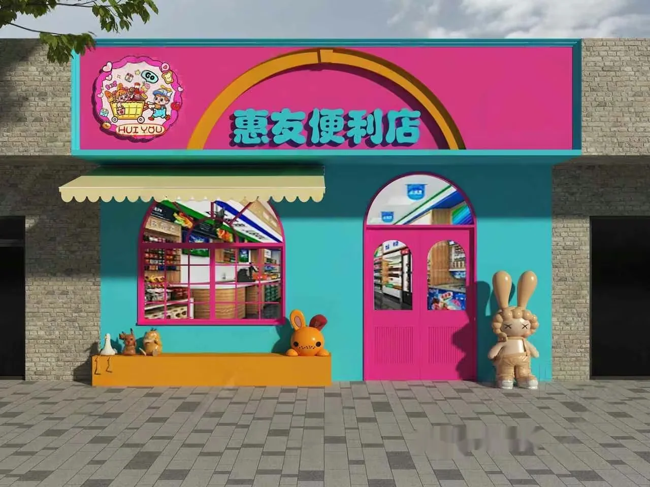 A Storefront With A Bright Pink Sign 3D Model – 20395 – VRAY Render