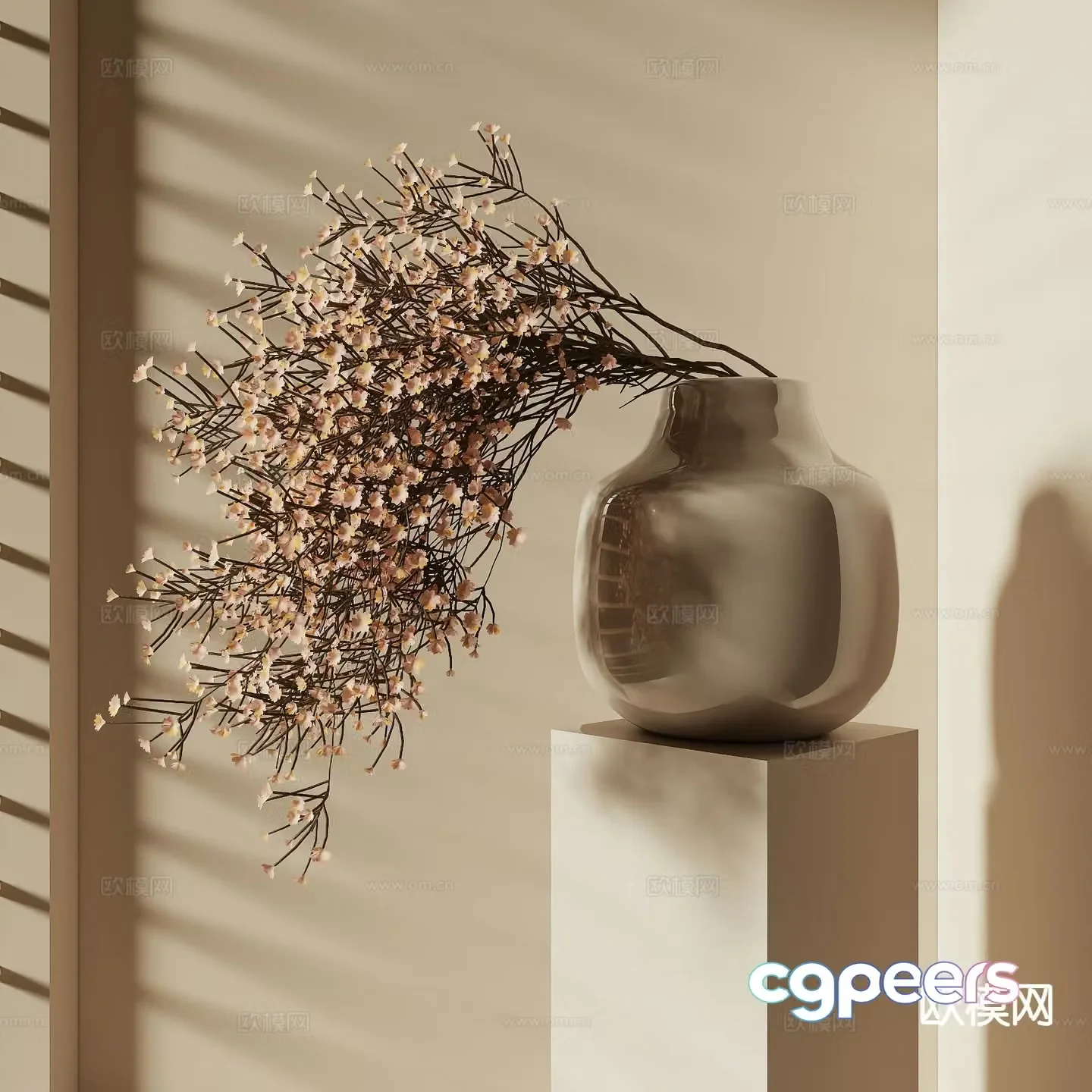 wabi-sabi vase floral arrangement flower arrangement 3d model