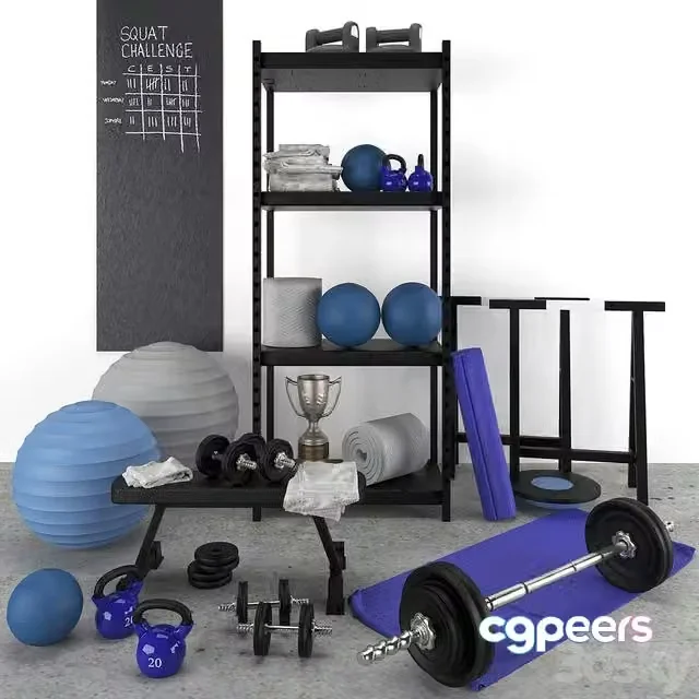 3ds Max Free – blue and gray sport set – home gym