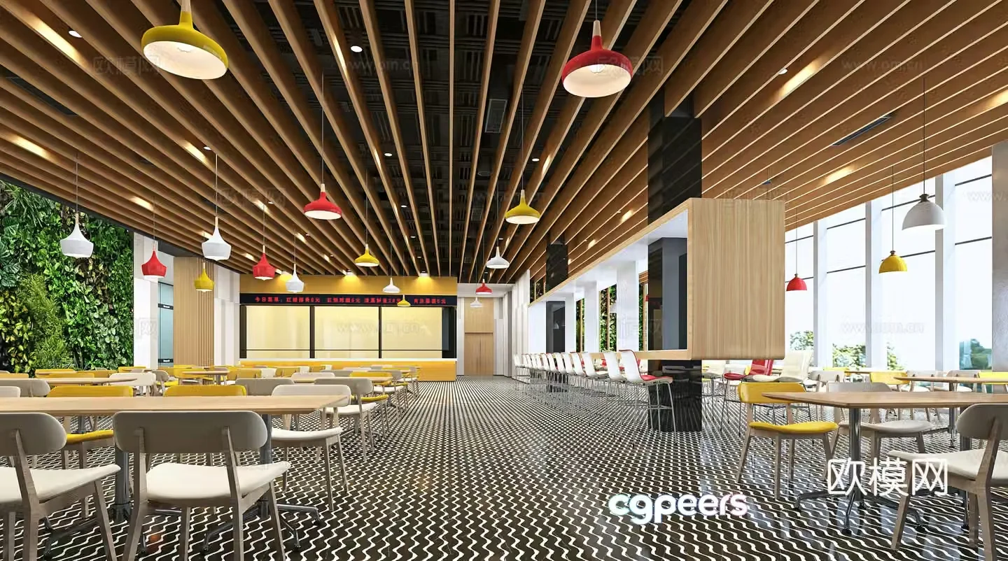 3D model of corporate restaurant company employee canteen catering space
