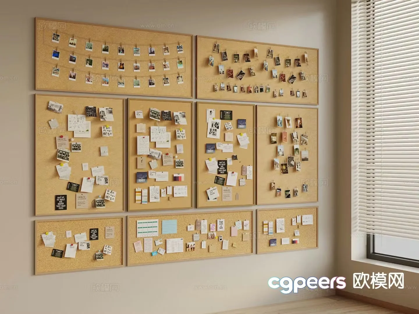 Photo wall cork board message board note wall 3D model