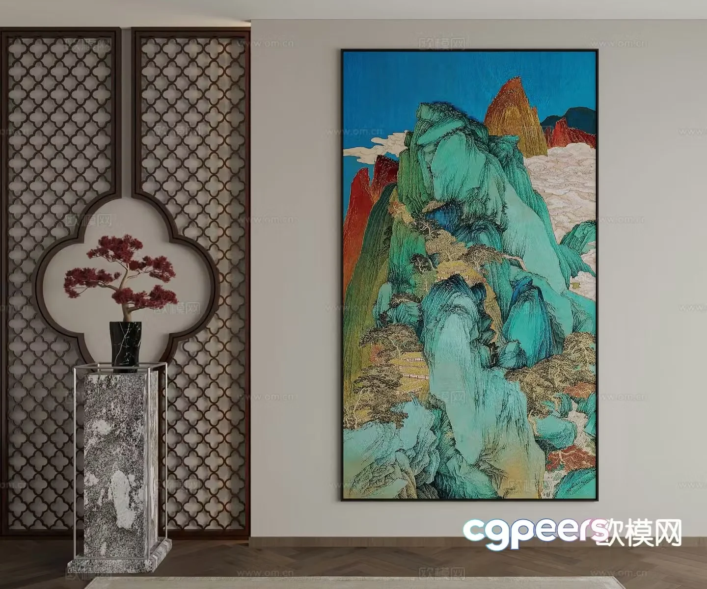 New Chinese style decorative painting texture painting hanging painting 3D model