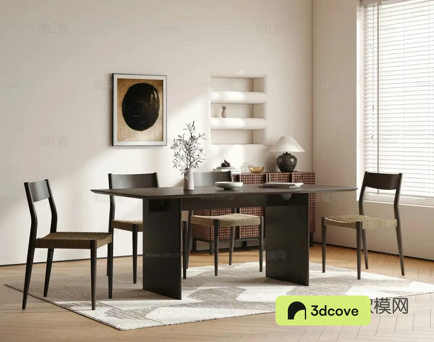 Medieval style dining table and chairs 3d model