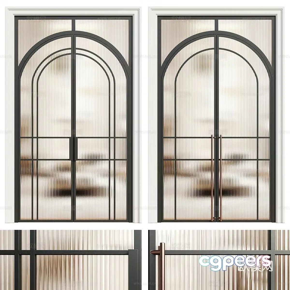 Modern light luxury minimalist glass double-opening door 3D model
