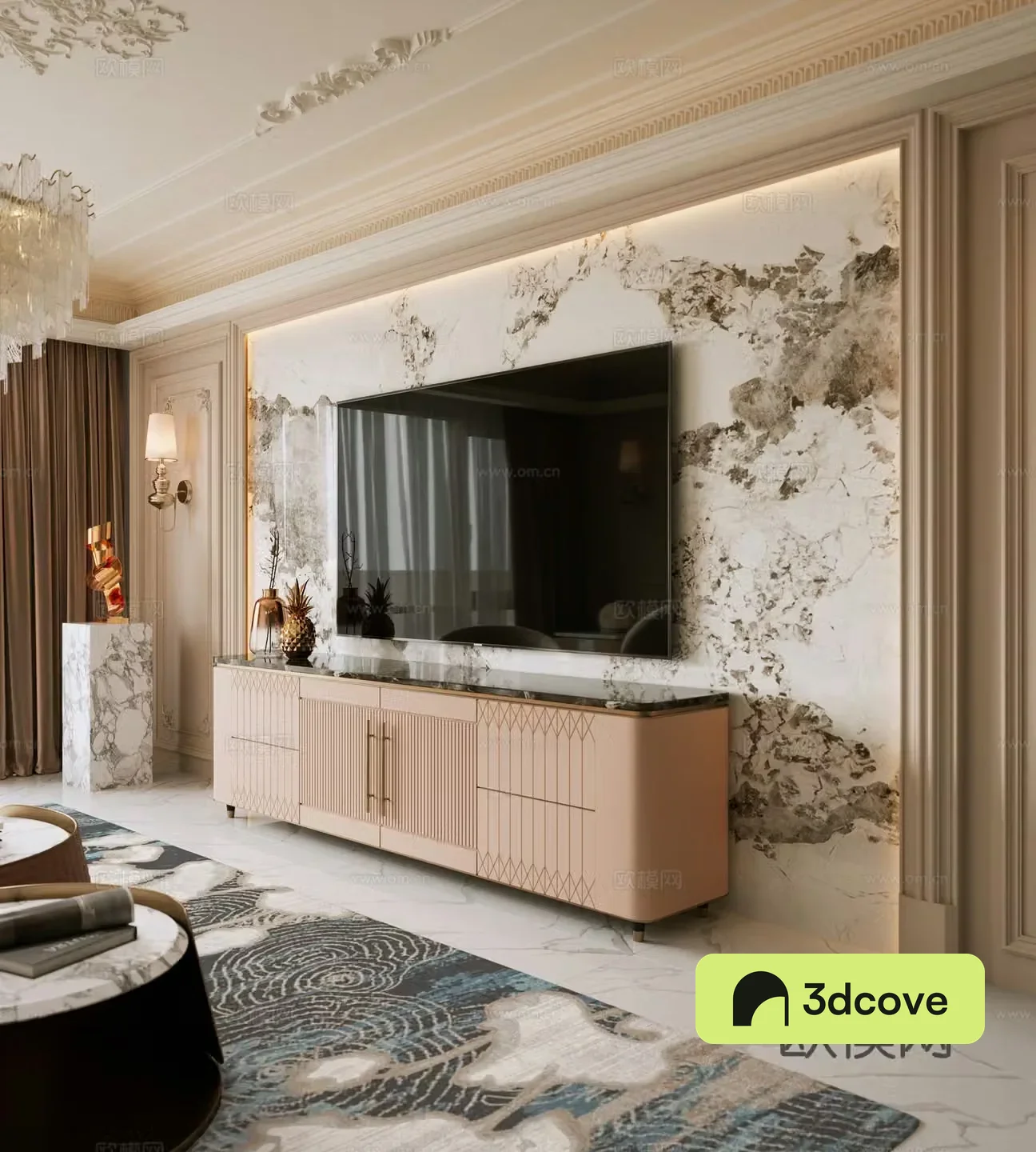 French light luxury living room light luxury crystal chandeliers French TV background wall French sofa background wall