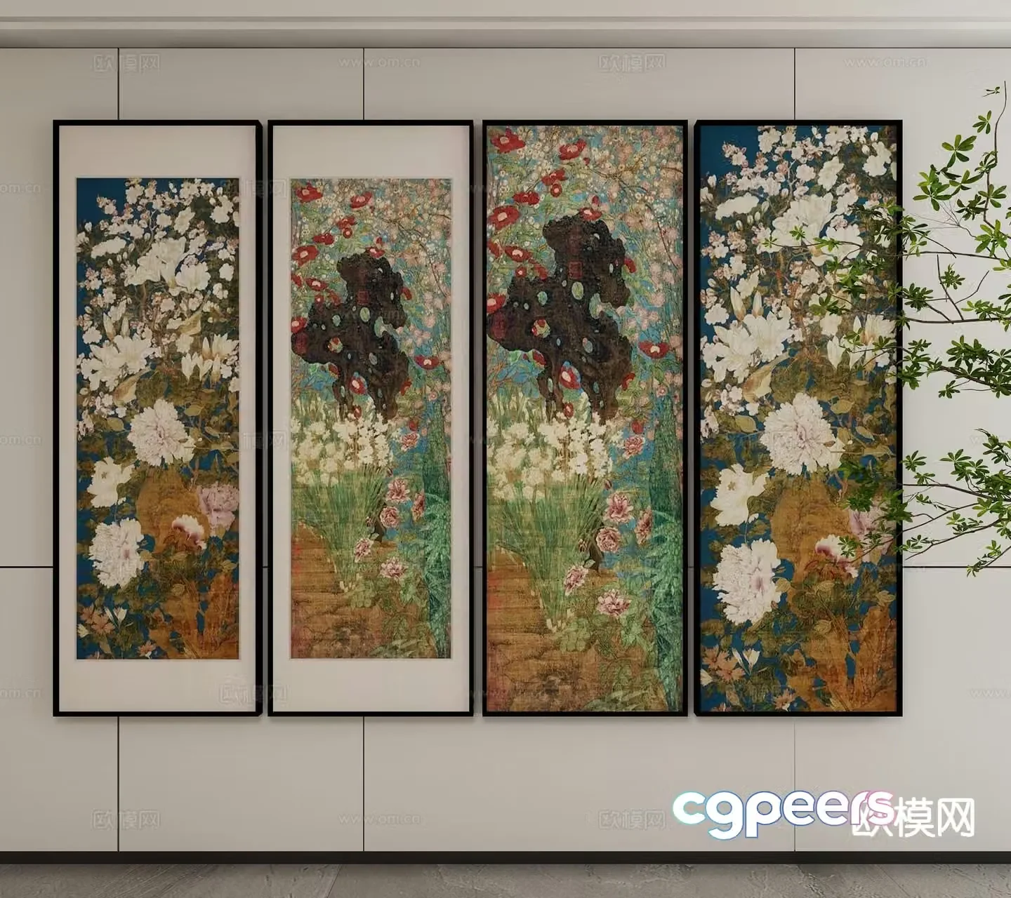 New Chinese style ink painting flower painting decorative painting 3d model
