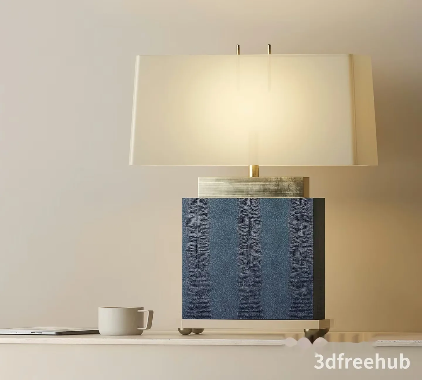 A Table Lamp With A White Shade And A Blue Base 3D Model – 22692 – VRAY Render