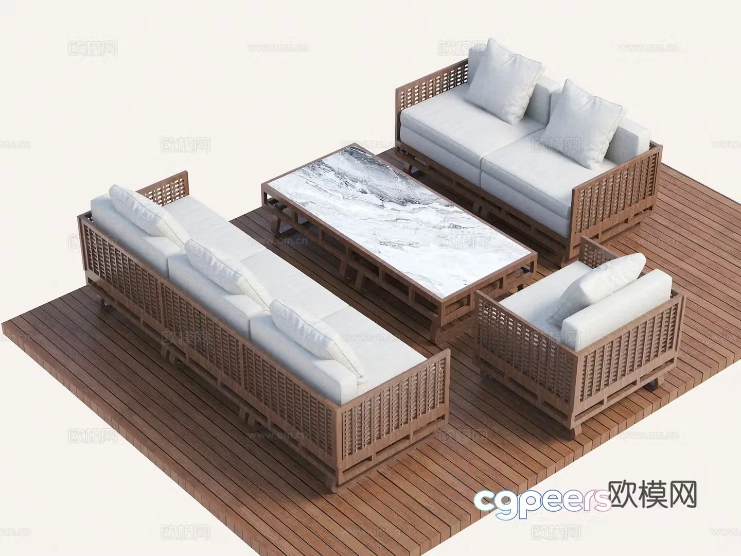 New Chinese style outdoor sofa solid wood sofa outdoor sofa sofa coffee table combination outdoor multi-person sand 3D model