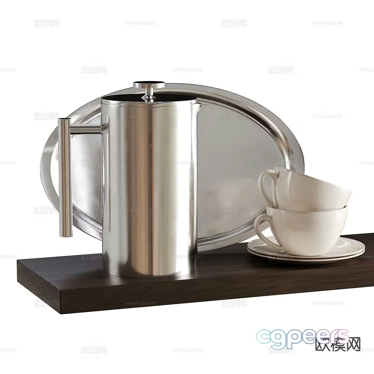 Stainless steel tea set kettle cup 3d model