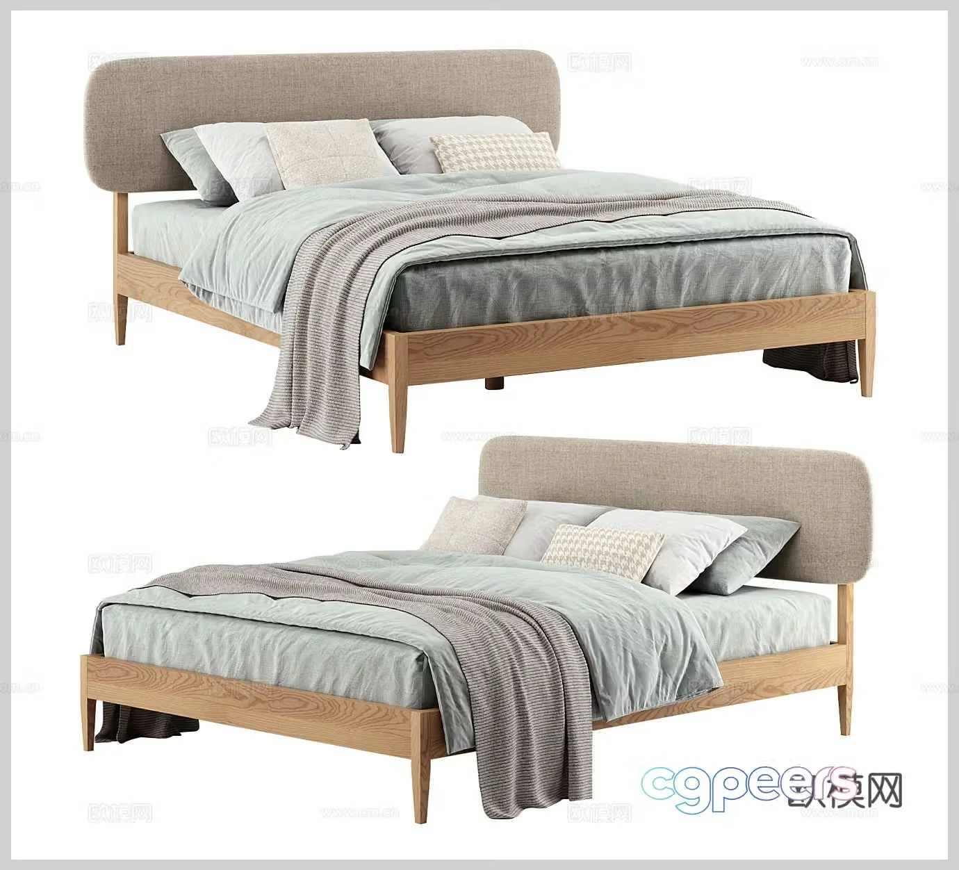 Fabric double bed wooden frame bed B&B double bed Hotel double bed Bedroom double bed Bedding 3D model