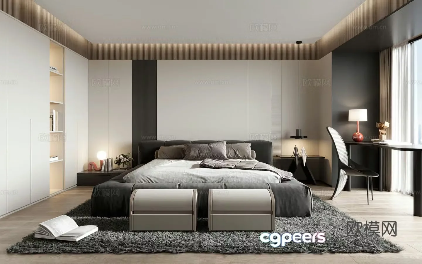 Modern minimalist bedroom 3d model