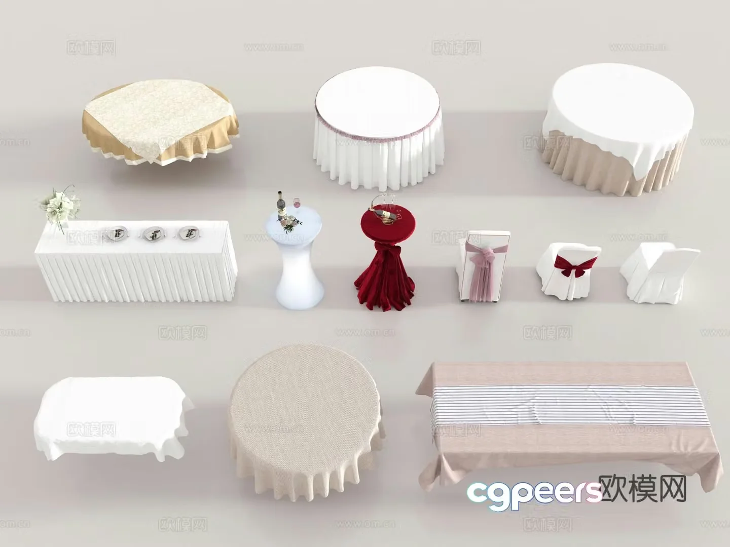 Modern banquet tablecloth VIP table coffee break table tablecloth 3d model