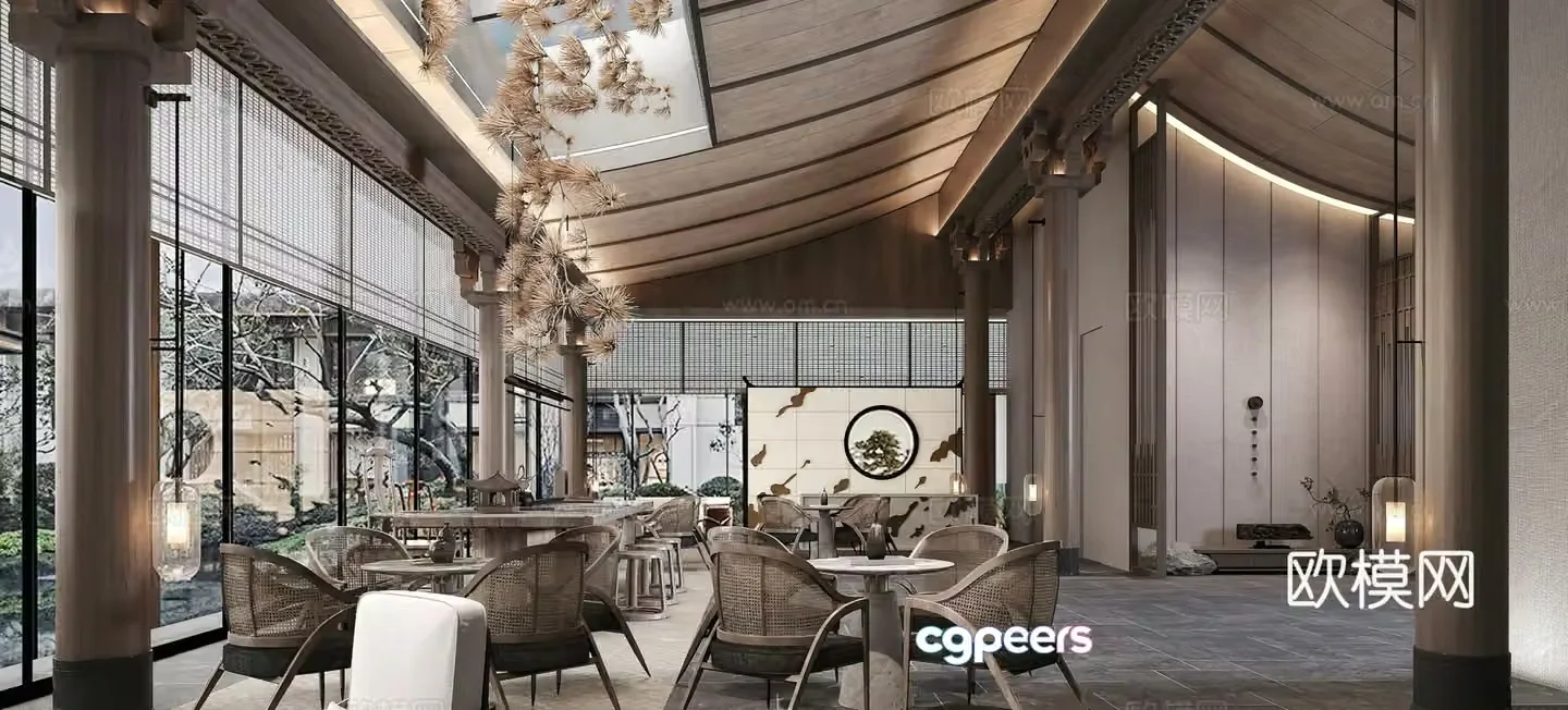 New Chinese sales office Company lobby Hall Reception area Chinese restaurant Restaurant Club 3D model