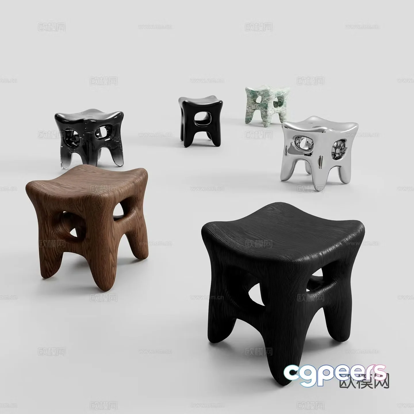 Stainless steel stool wooden stool square stool acrylic stool 3d model