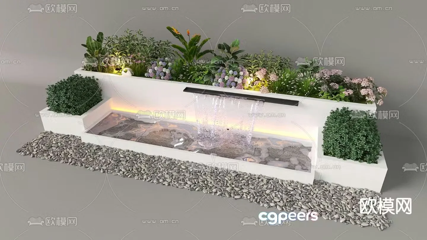 Falling water wall water curtain wall outdoor flower box plant pile 3D model