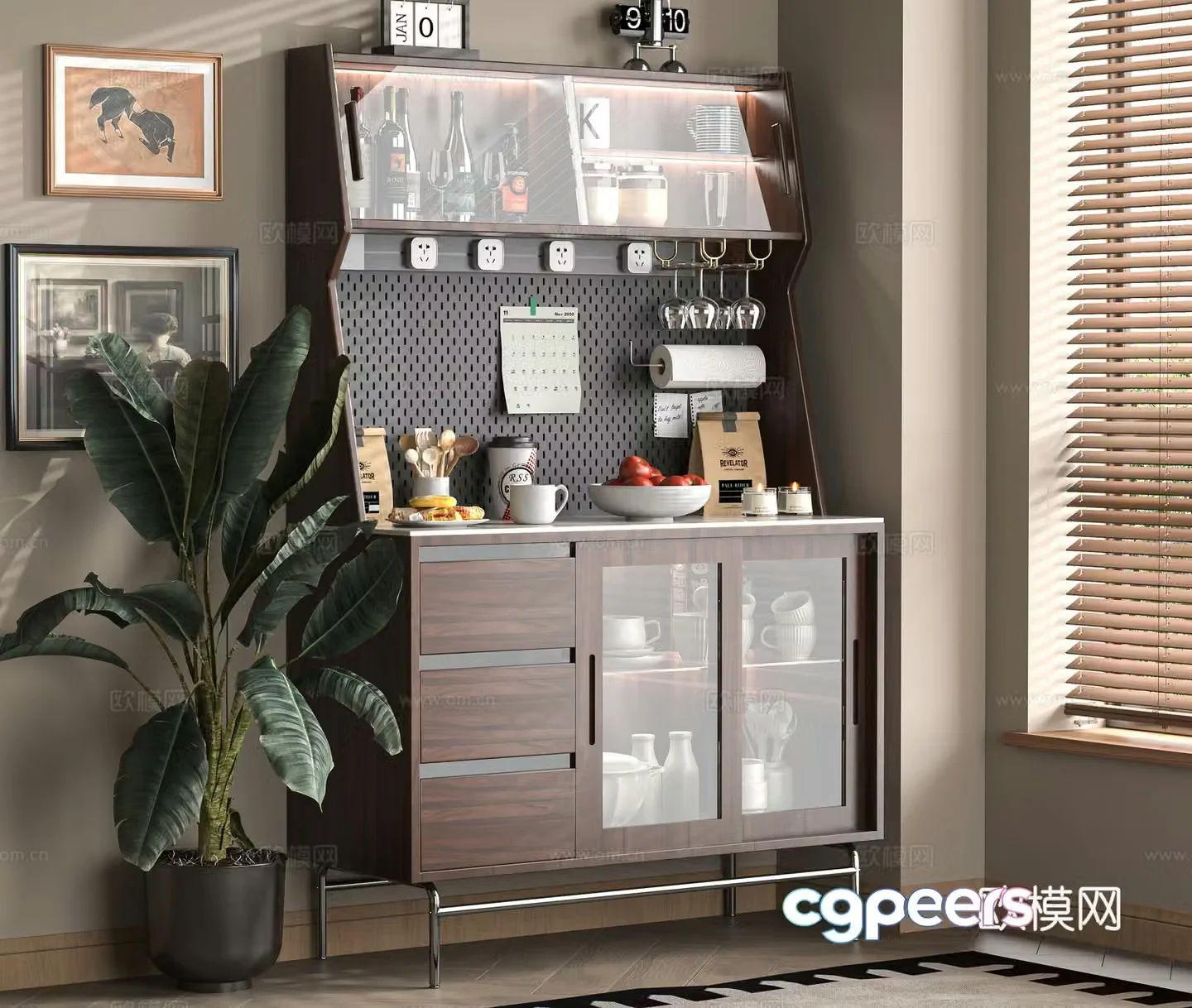 Middle-aged sideboard hole board 3D model