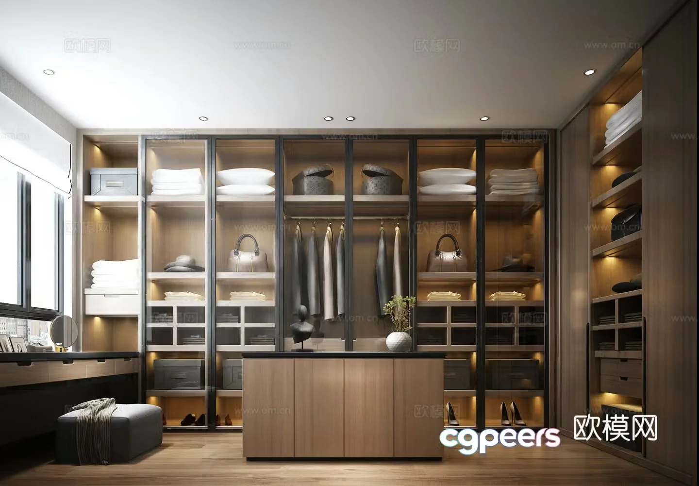 Modern cloakroom Clothes Shoes and accessories Makeup stool Wardrobe Storage box 3D model