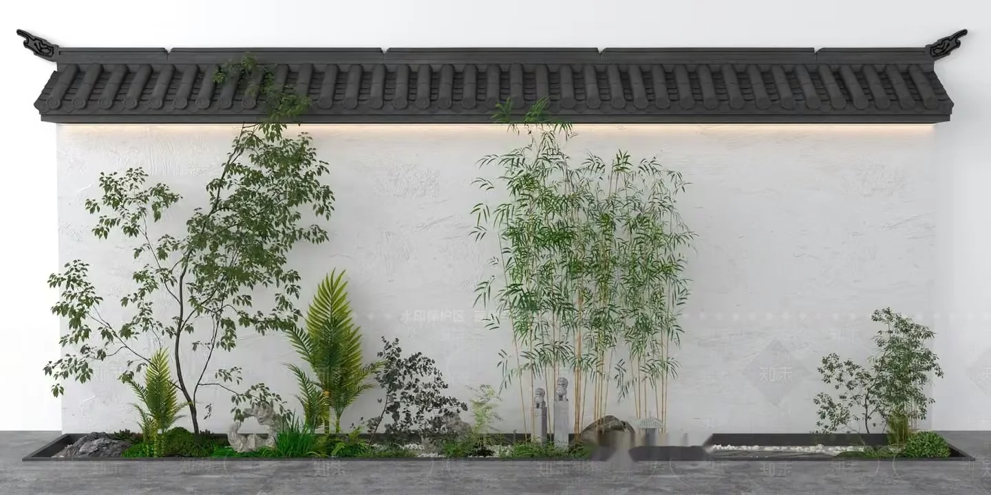A Traditional Chinese-Style Wall With Plants 3D Model – 8599 – VRAY Render