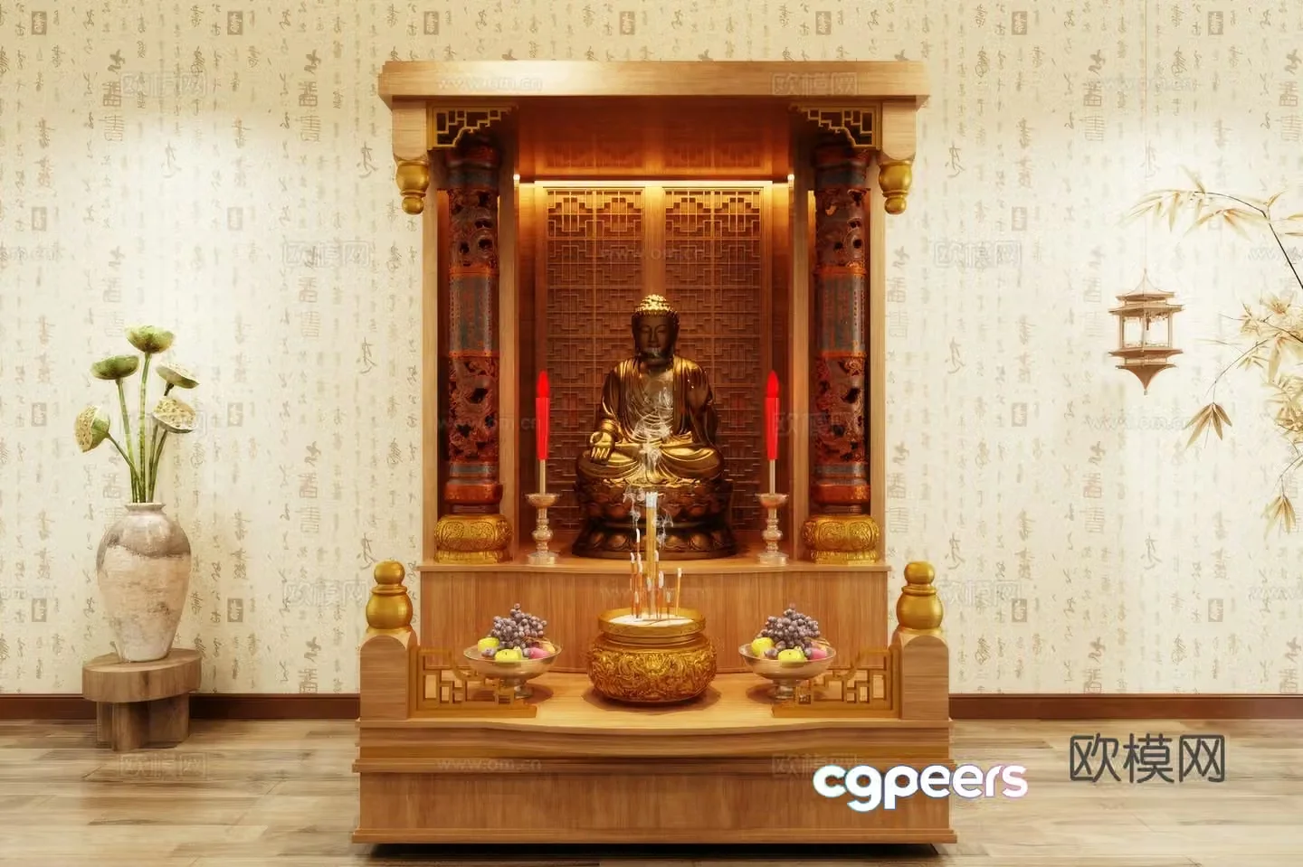 Buddha niche shrine hostel incense stove candle holder 3d model