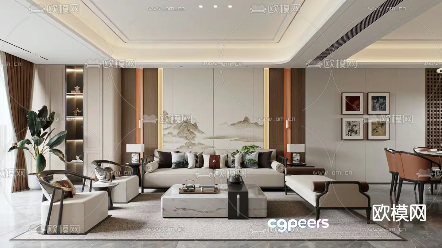 New Chinese style living room dining room 3d model