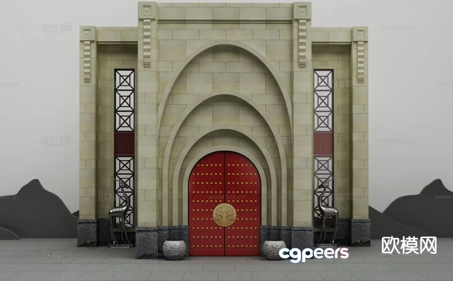 New Chinese style archway Meichen sketch 3D model