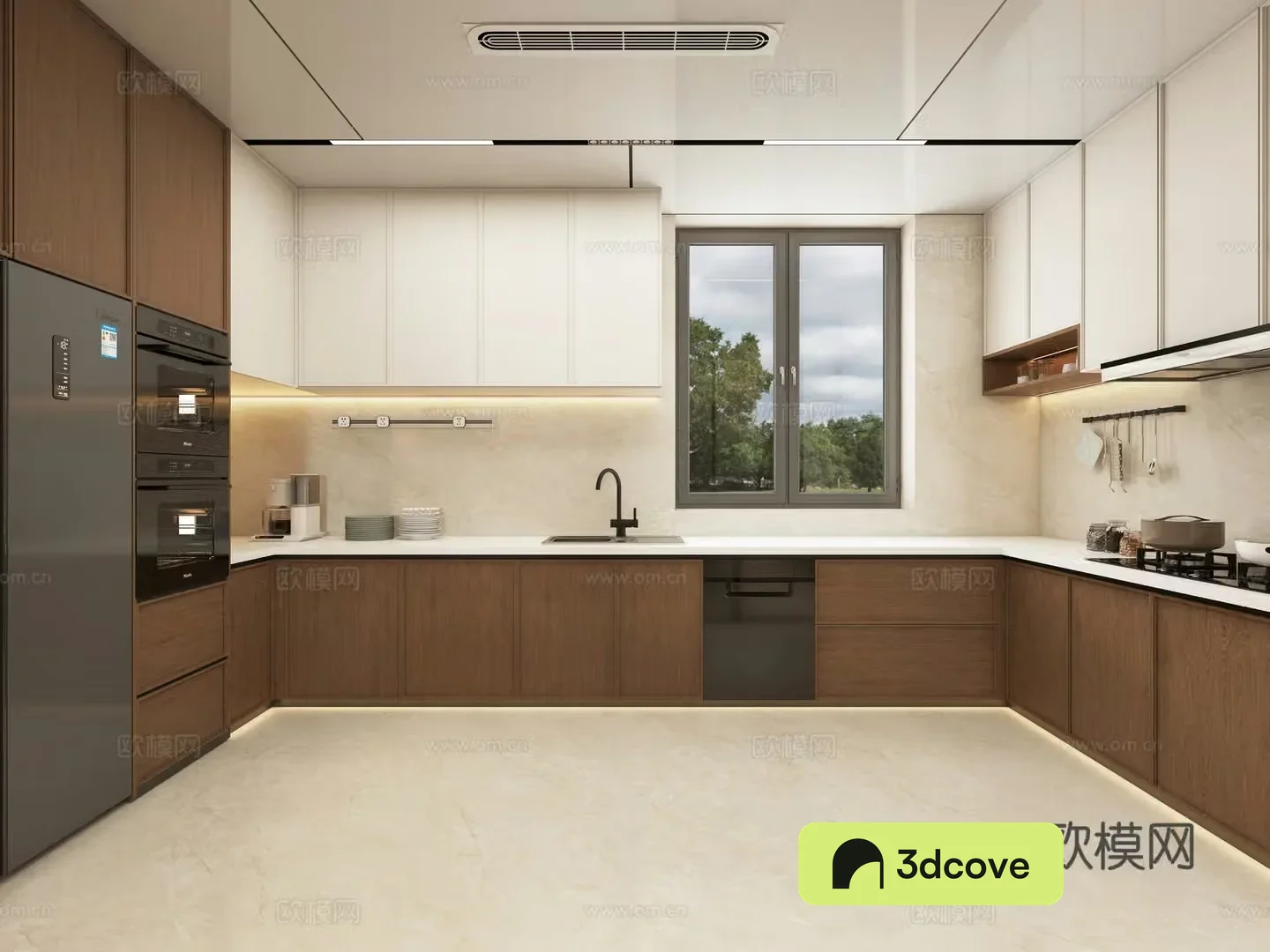 New Chinese-style kitchen Song’s aesthetic kitchen Middle-aged kitchen Open kitchen Electrical high cabinet 3D model