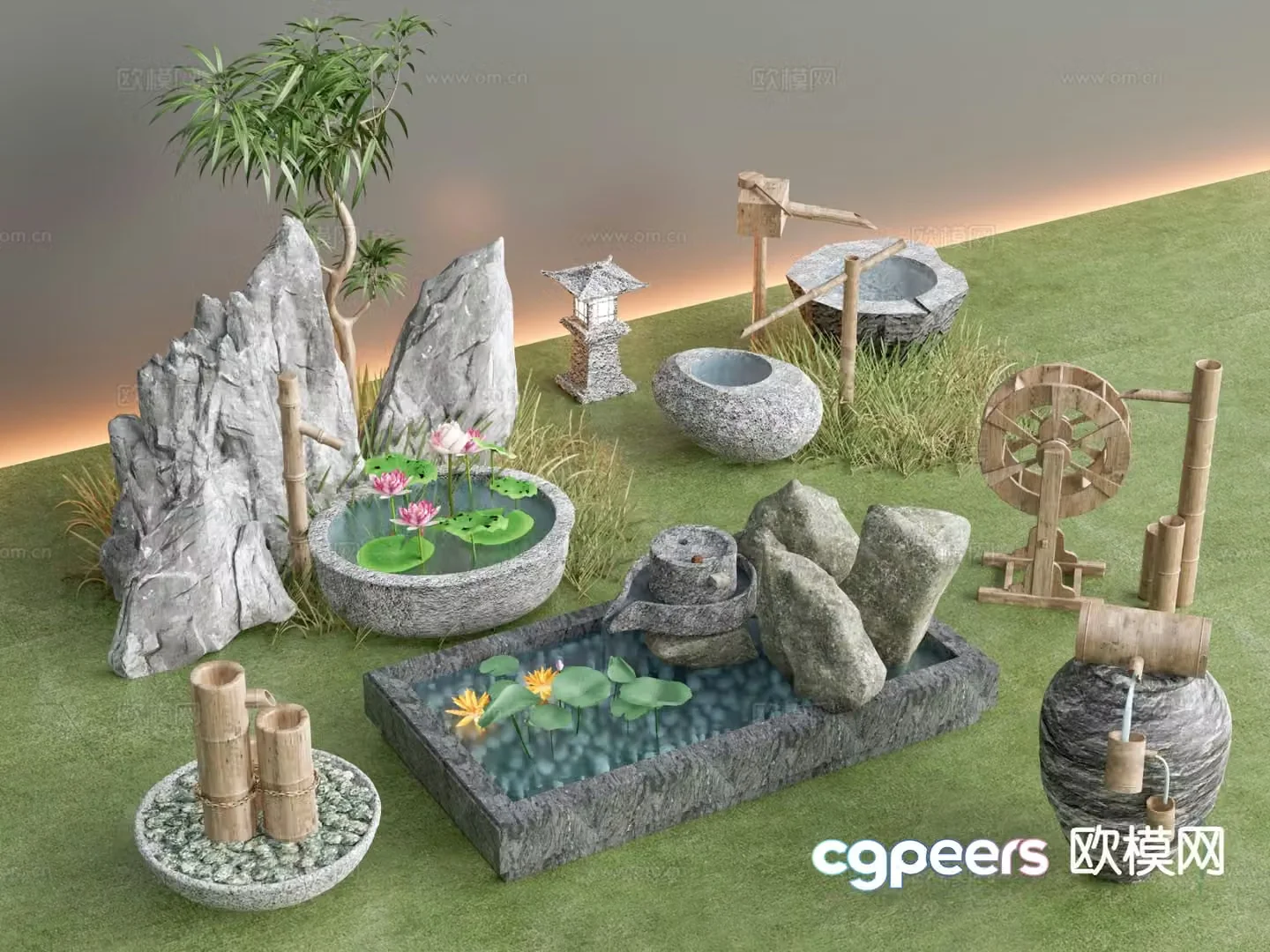 New Chinese style courtyard water feature 3D model