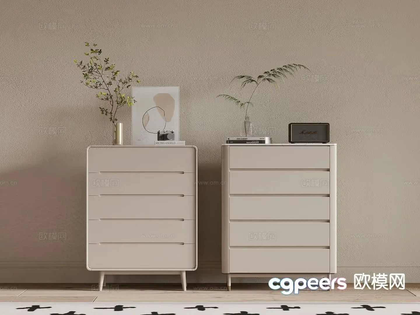 Cream style chest of drawers 3d model