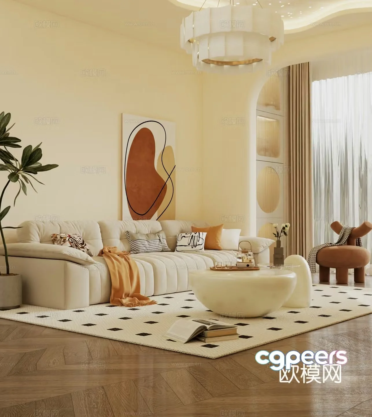 Cream style modular sofa 3d model
