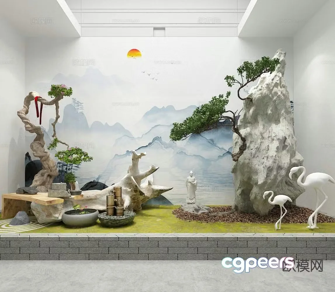 Chinese flower bed landscape indoor landscape 3d model