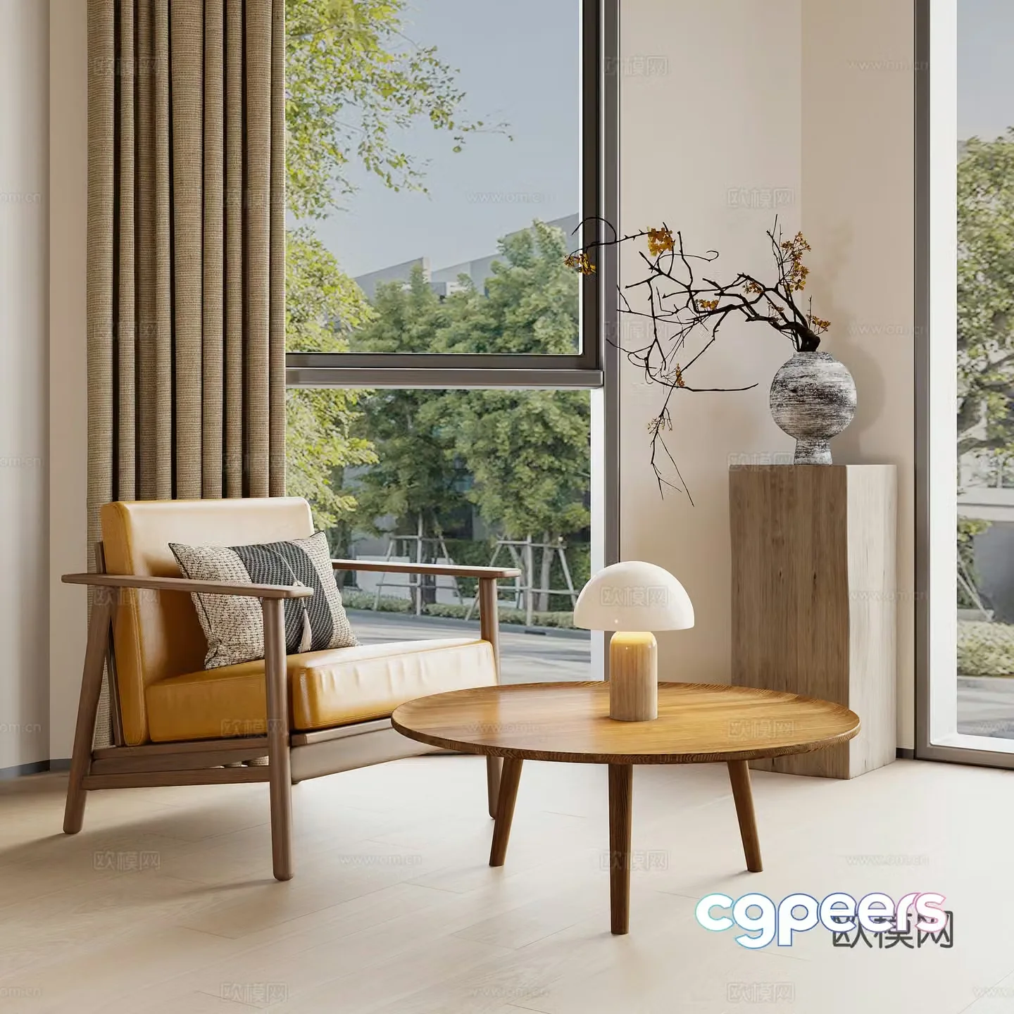 Medium style leisure chair chair coffee table combination ornament combination table lamp 3D model