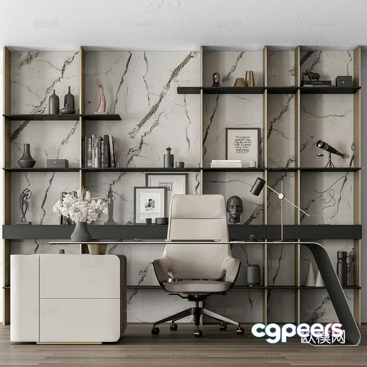Modern desks and chairs 3D model