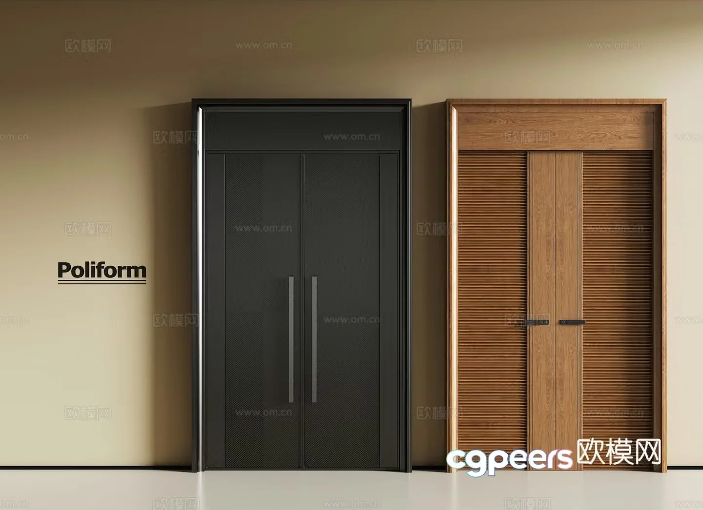 Modern entrance door double-opening door combination 3D model