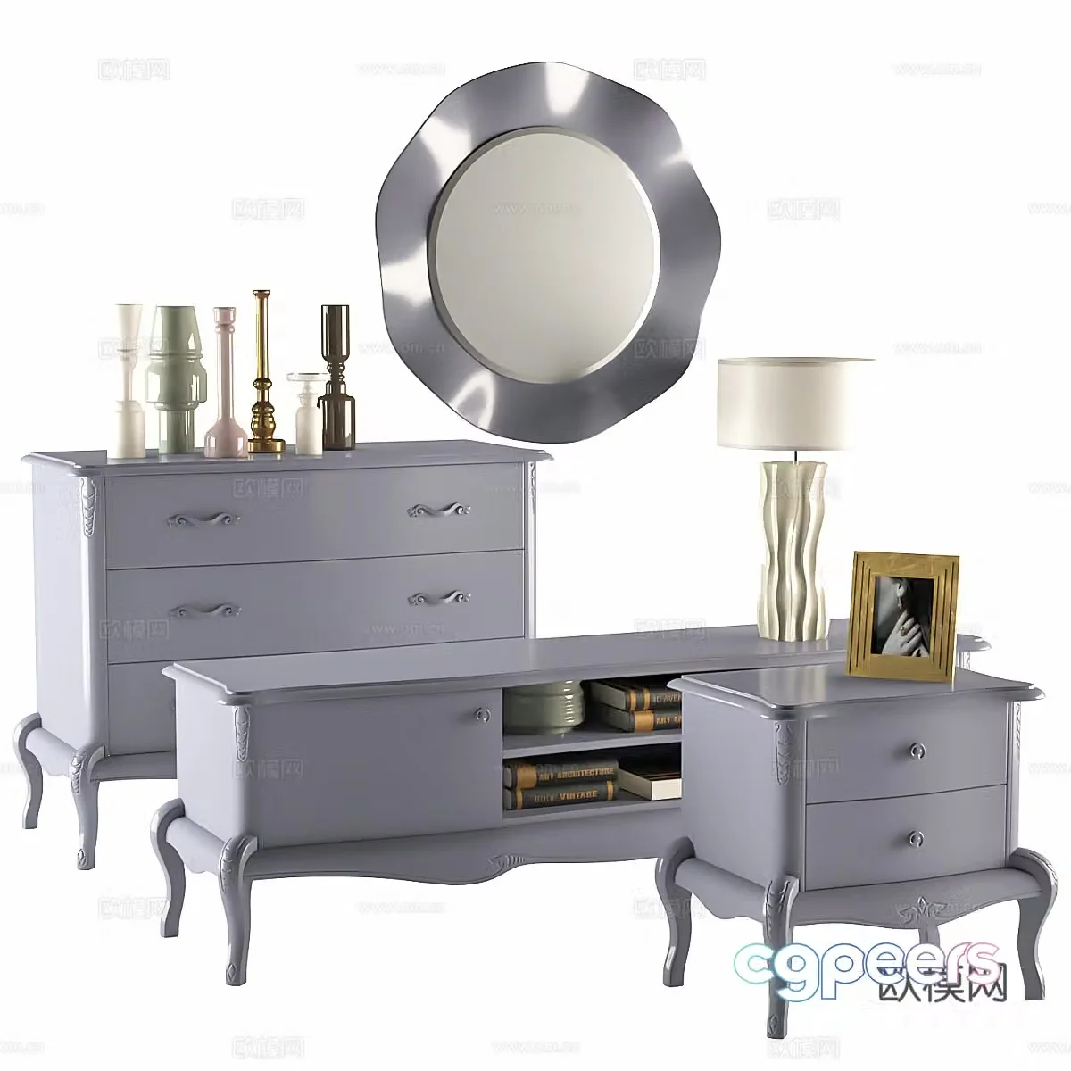 Simple European decorative cabinet cabinet combination side cabinet TV cabinet bedside cabinet low cabinet storage cabinet storage 3D model