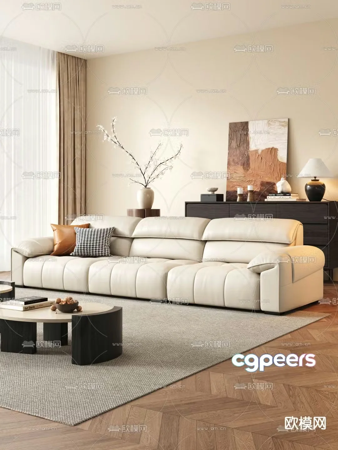 Three seater sofa leather sofa 3d model