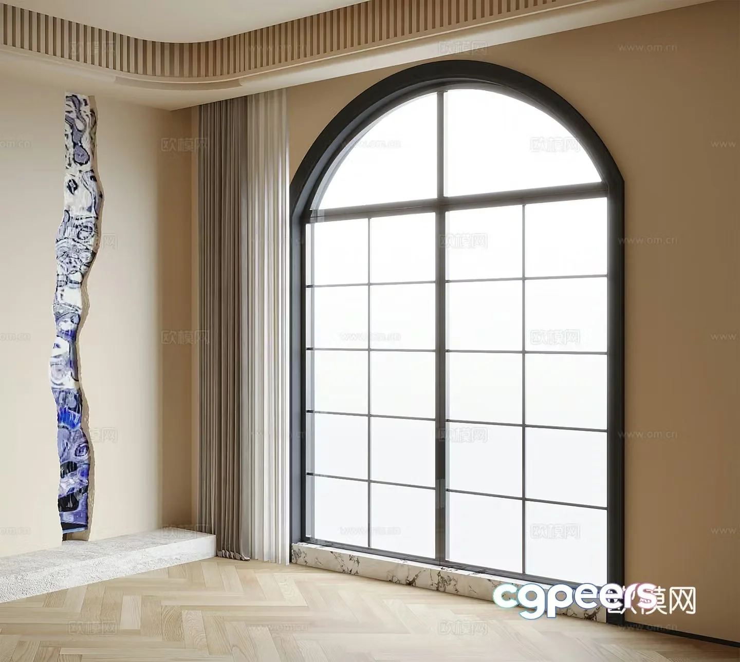French floor-to-ceiling window 3D model