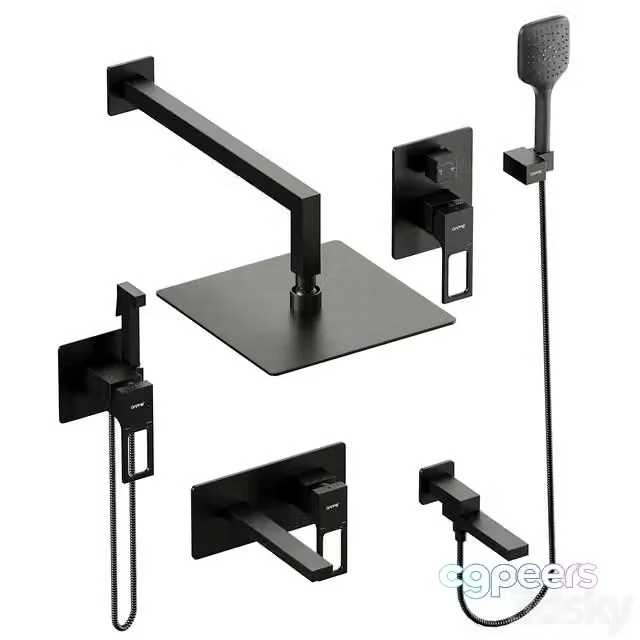 3ds Max Free – Gappo Shower Set Black Wall Mounted 001