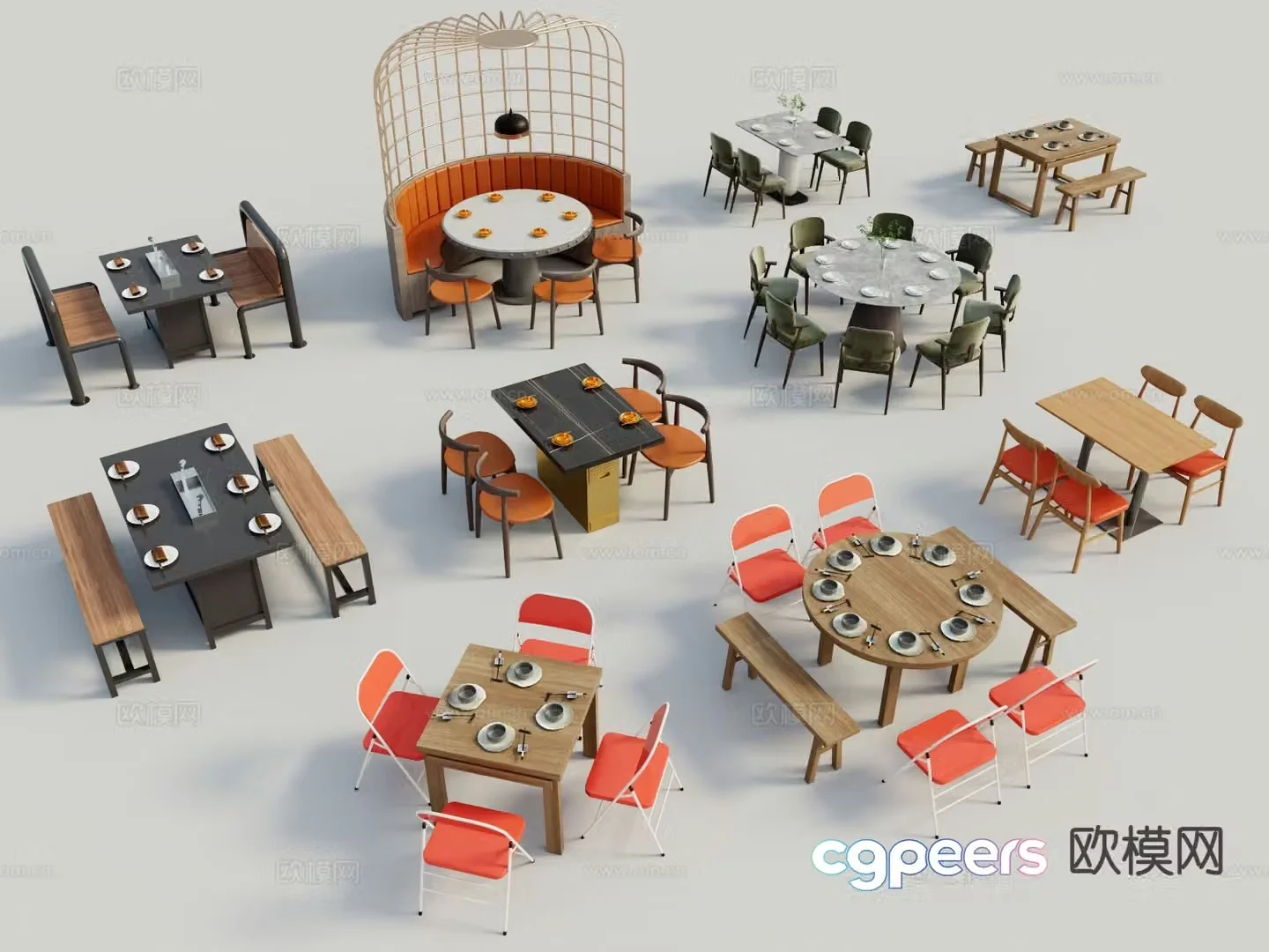 Modern dining table and chairs 3d model