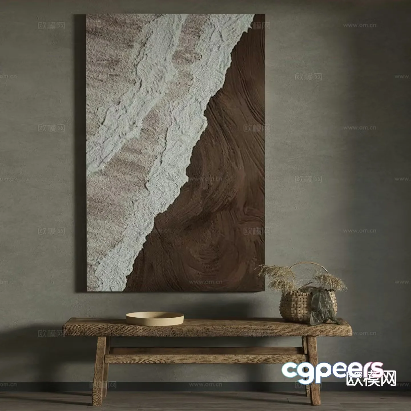 Wabi-sabi style texture painting decorative painting 3d model
