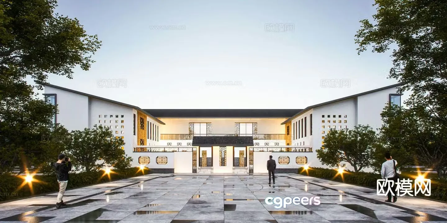 New Chinese style villa appearance courtyard 3D model