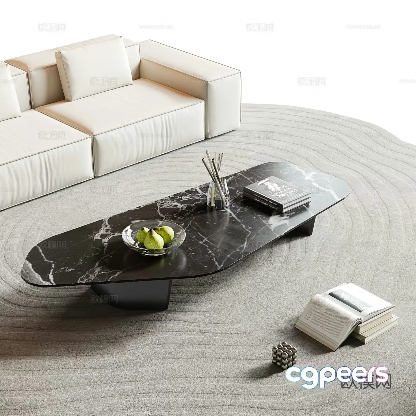 Marble coffee table Italian coffee table rock slab countertop special-shaped coffee table books jewelry ornaments 3D model