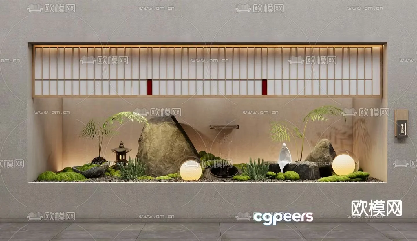 Landscape sketches plant landscaping Zen sculpture 3D model