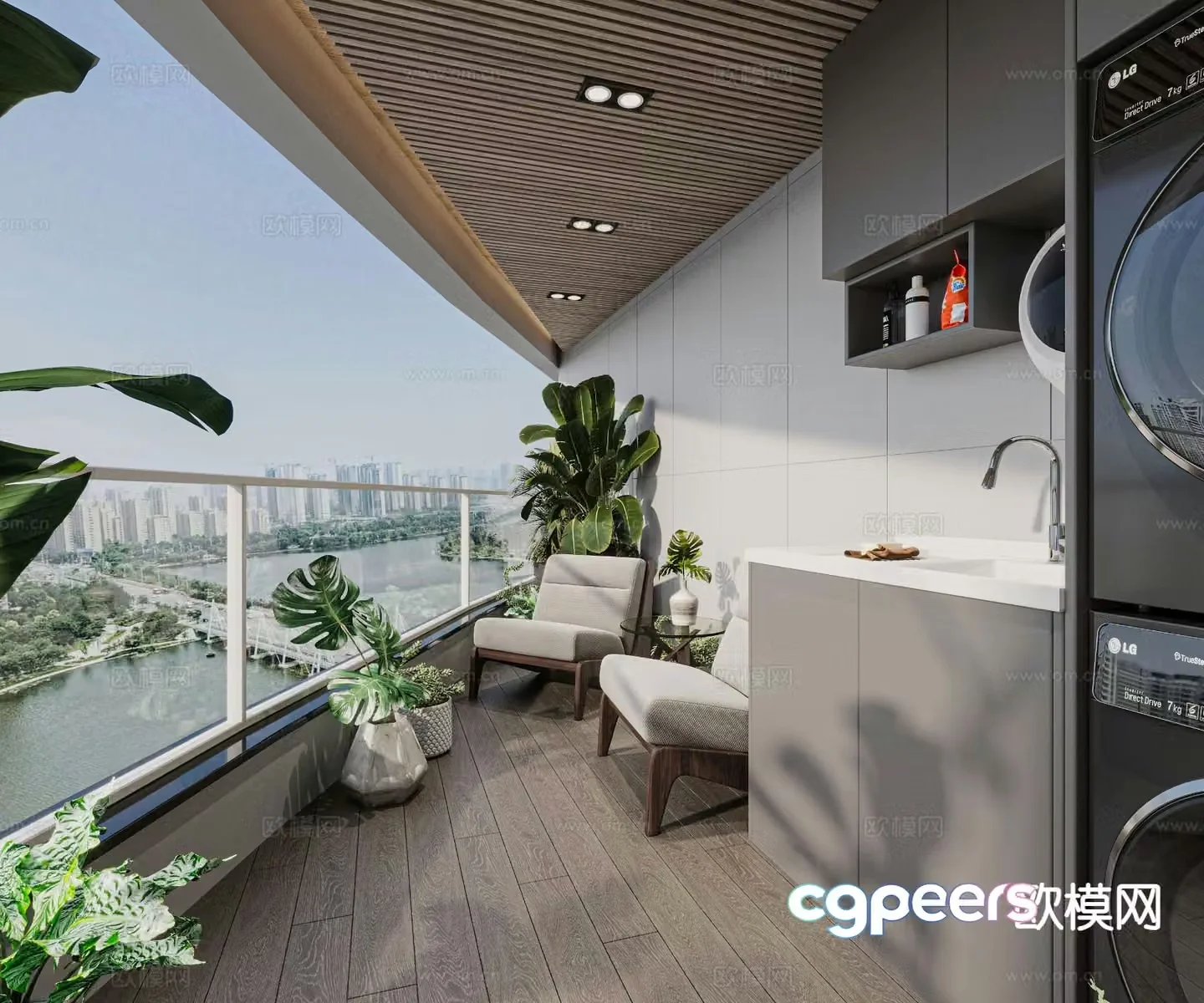 Modern leisure balcony living balcony 3d model