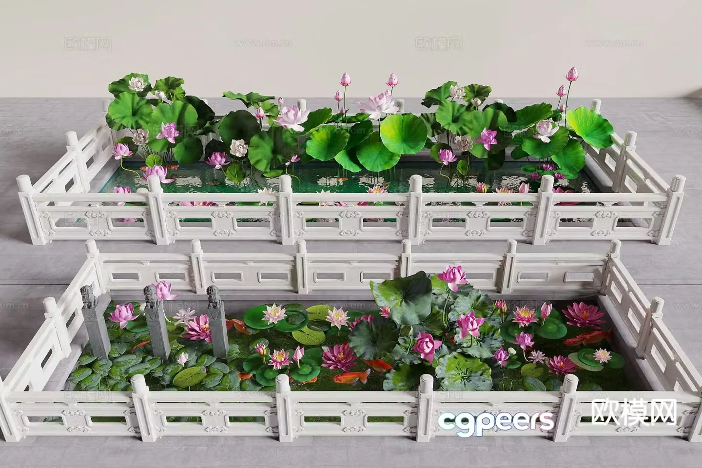 Courtyard landscape lotus pond koi pond 3d model