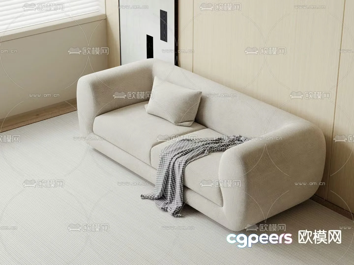 Cream style sofa double sofa 3d model