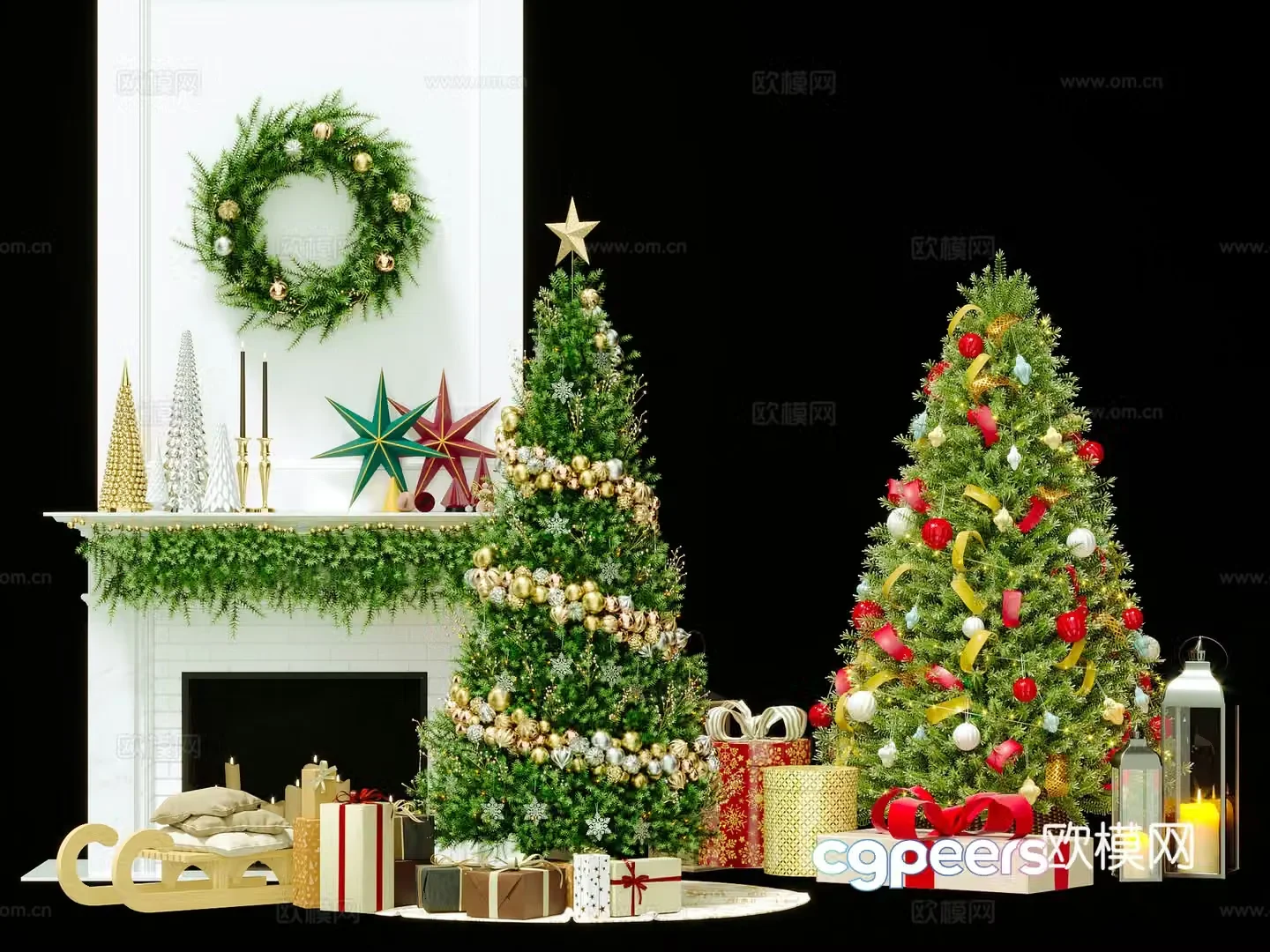Christmas tree ornaments holiday gift boxes Christmas tree display 3D model