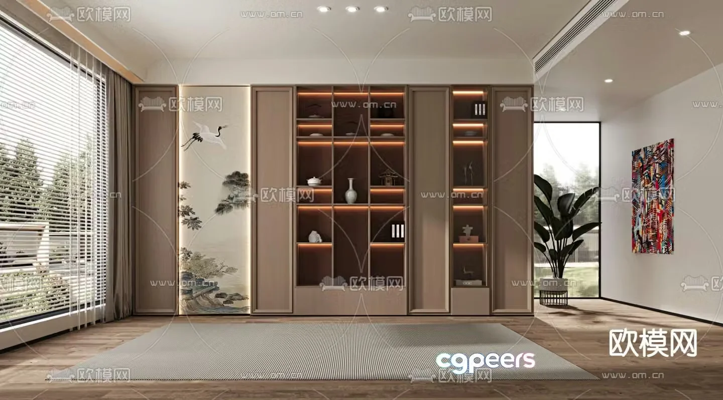 New Chinese style decorative cabinet bookcase 3d model