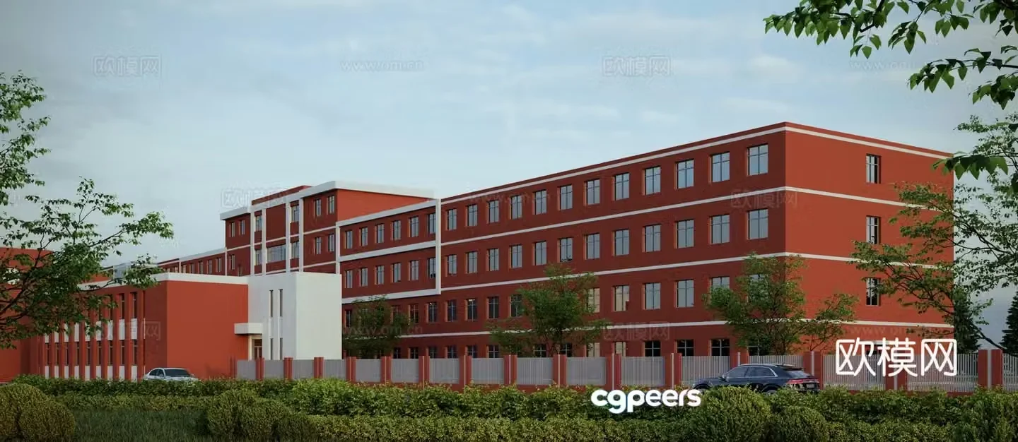 Modern school building 3d model