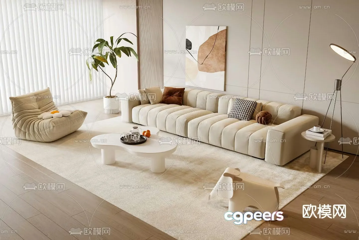 Cream style modular sofa 3d model
